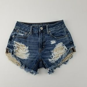 AE high waisted crochet pockets denim shorts